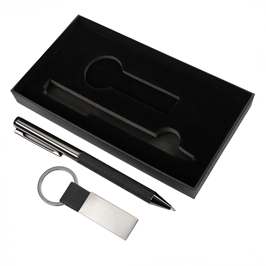 Набор ручка+ брелок COLLISION, черный/темно-серый, металл, пластик, картон