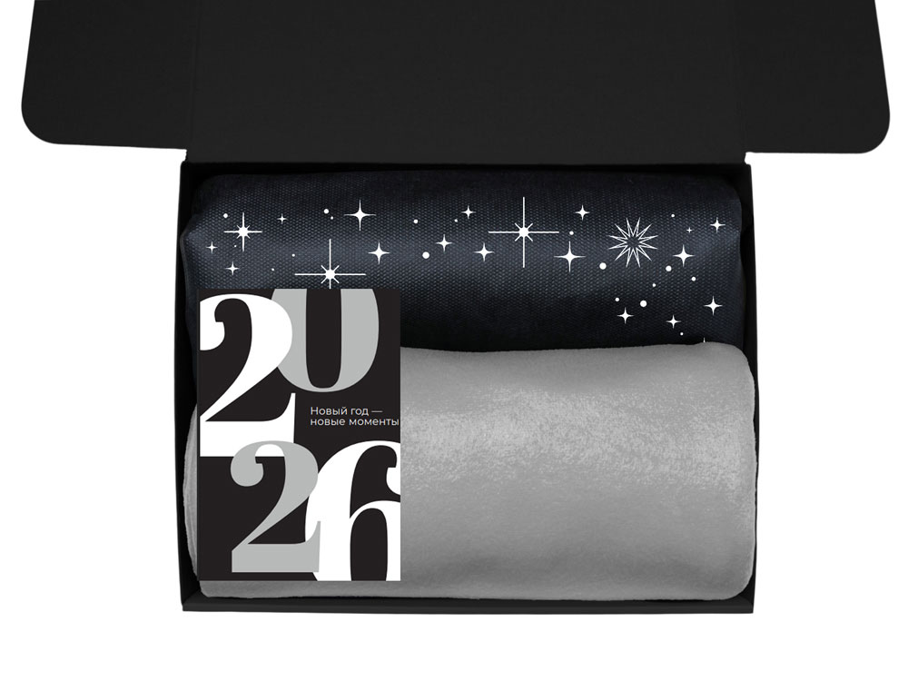 Подарочный набор c пледом, френчпрессом, чаем и медом, серый