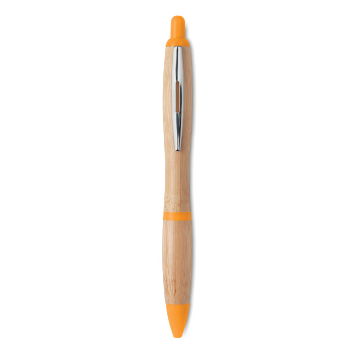 Ручка шариковая из бамбука и пластика оранжевого цвета