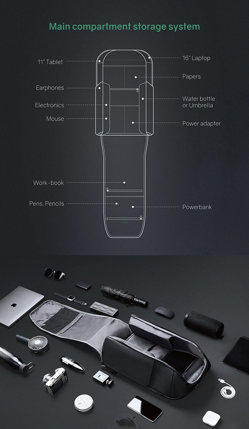 Рюкзак KORIN FlipPack 47х30х17 см, черный
