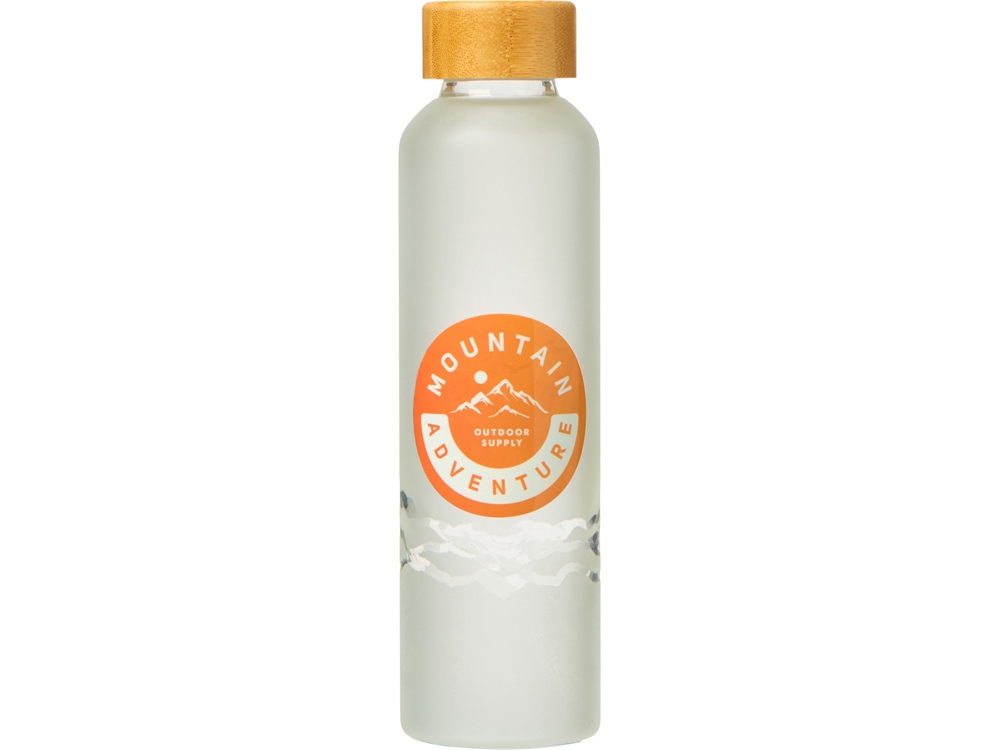 Стеклянная бутылка с бамбуковой крышкой Foggy, 600мл, с УФ-печатью, белый, горы