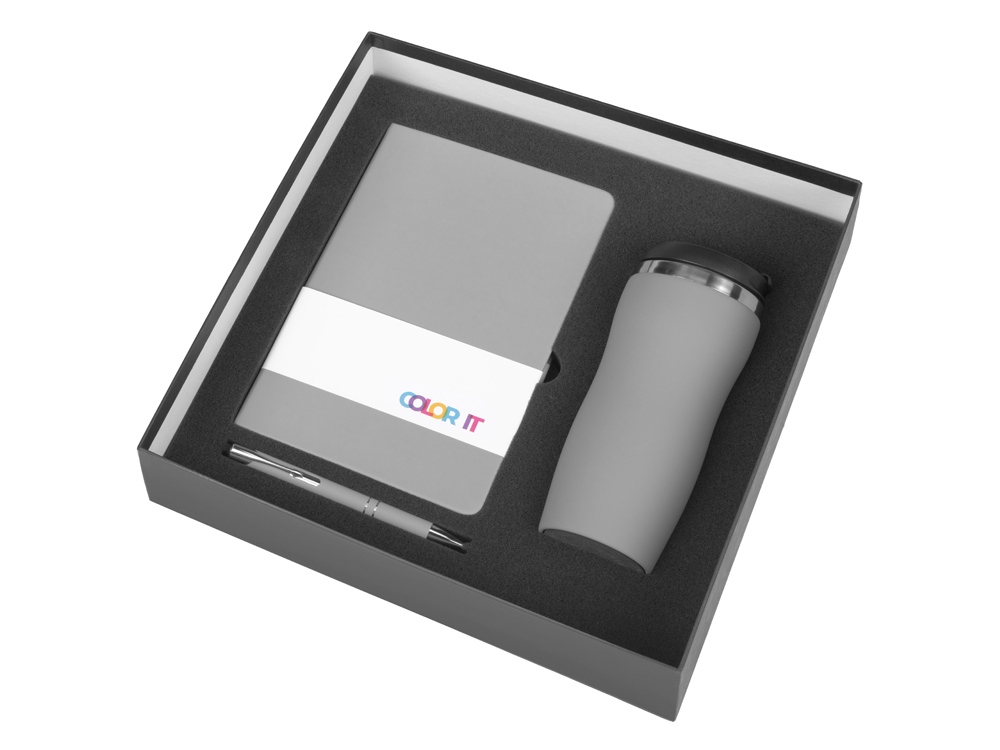 Подарочный набор с блокнотом С1, металлической ручкой и термокружкой, серый