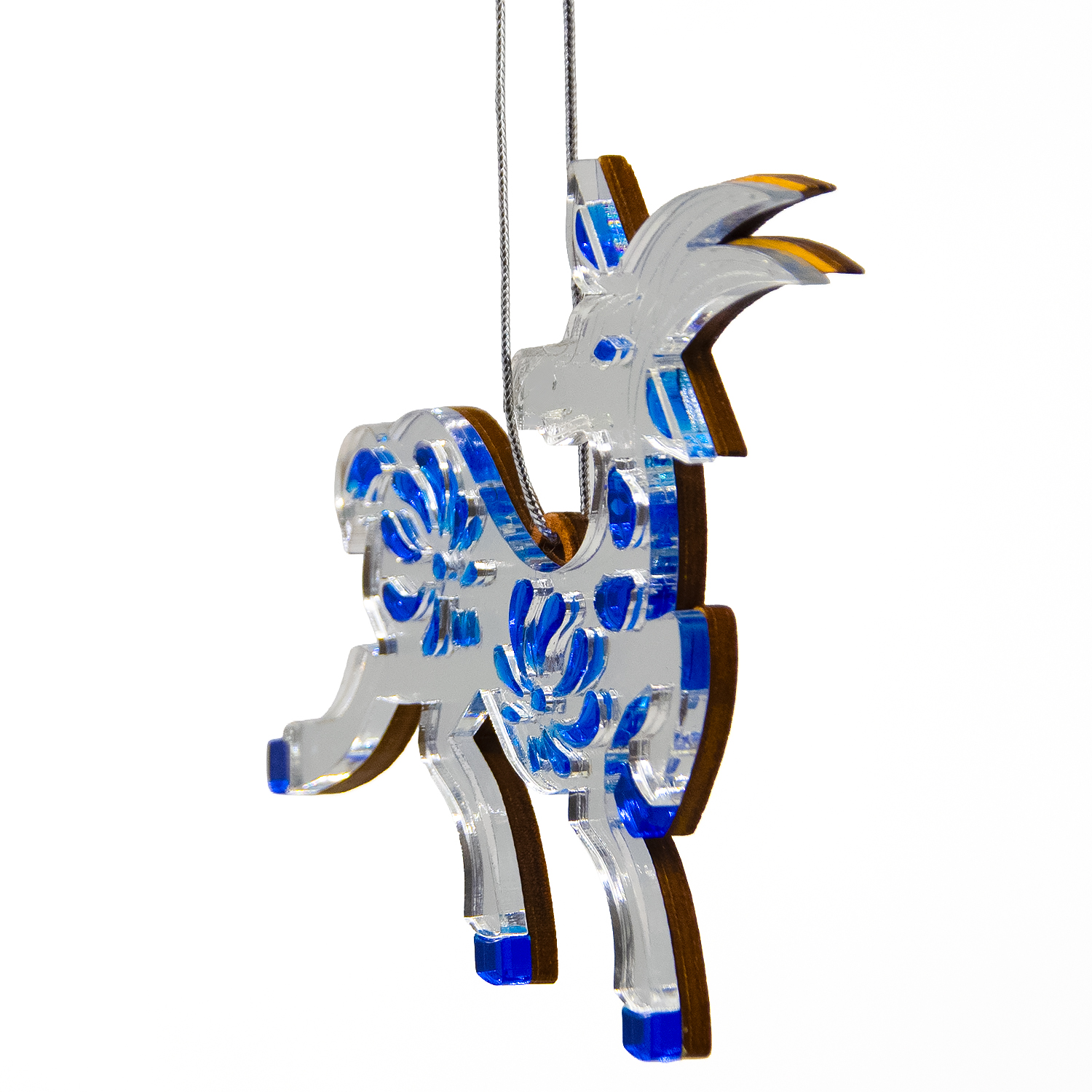 Ёлочная игрушка Коза (серебряный с синим)