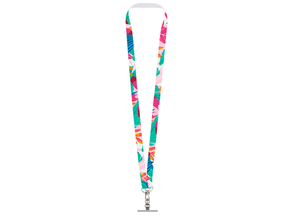 Ланъярд 2 см под сублимацию с 2-мя трендовыми карабинами и металлическим держателем для телефона, серебристый