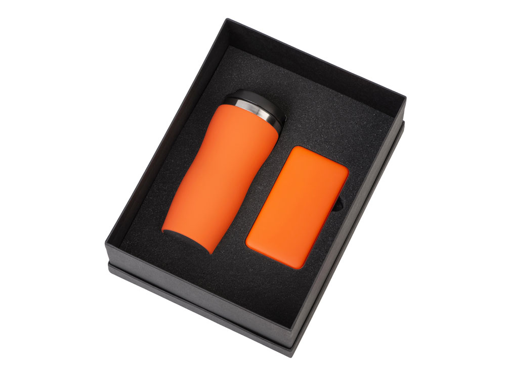 Подарочный набор c вакуумной термокружкой и повербанком С2, оранжевый