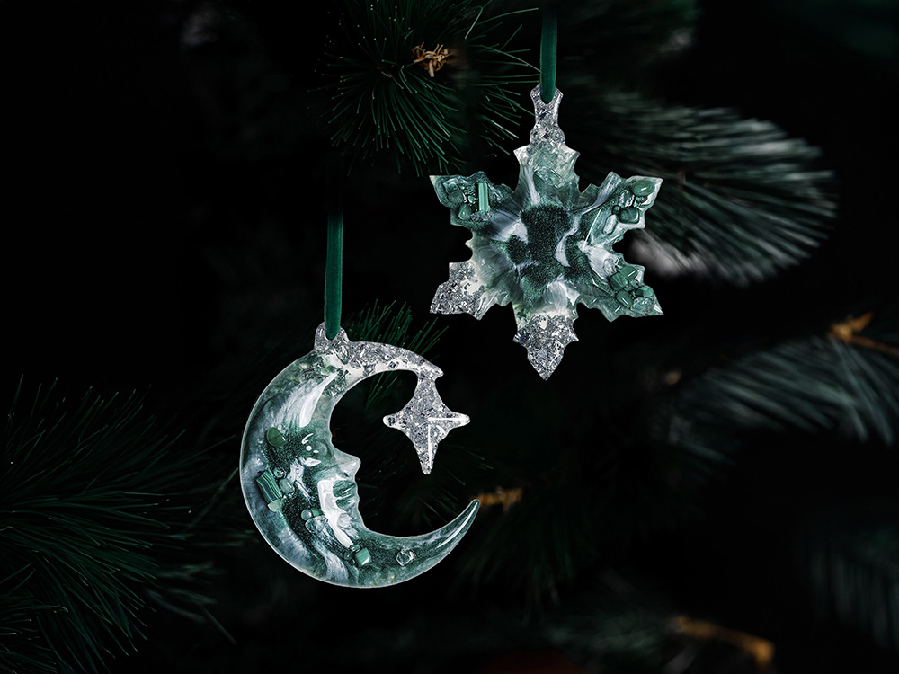 Елочные игрушки (Полумесяц+Снежинка) Авантюрин зеленый