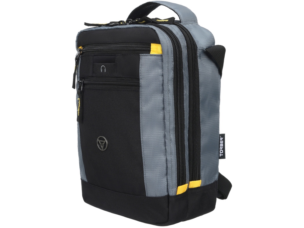 Сумка-планшет TORBER, черный/серый, полиэстер/добби, 22х10х29 см