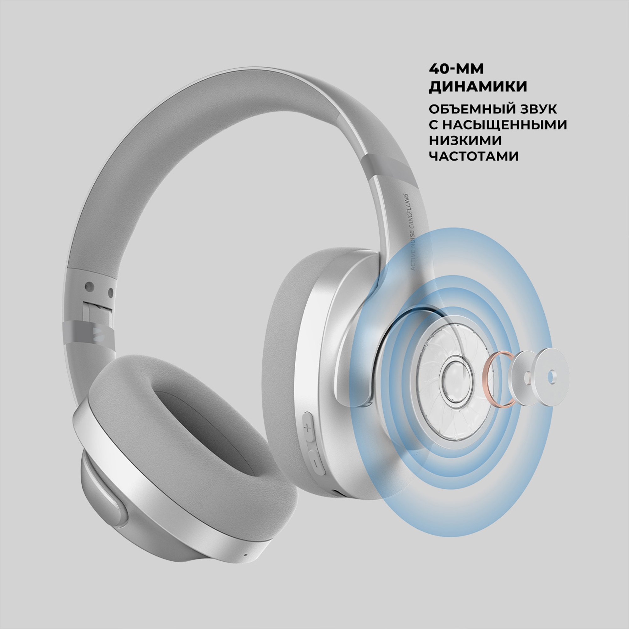 Беспроводные накладные наушники Stereo Ultra ANC, BT 5.4, ANC/ENC, 500мАч, серебристый, Deppa