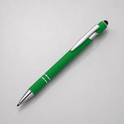 Ручка металлическая soft-touch шариковая со стилусом Sway, зеленый/серебристый (Р)