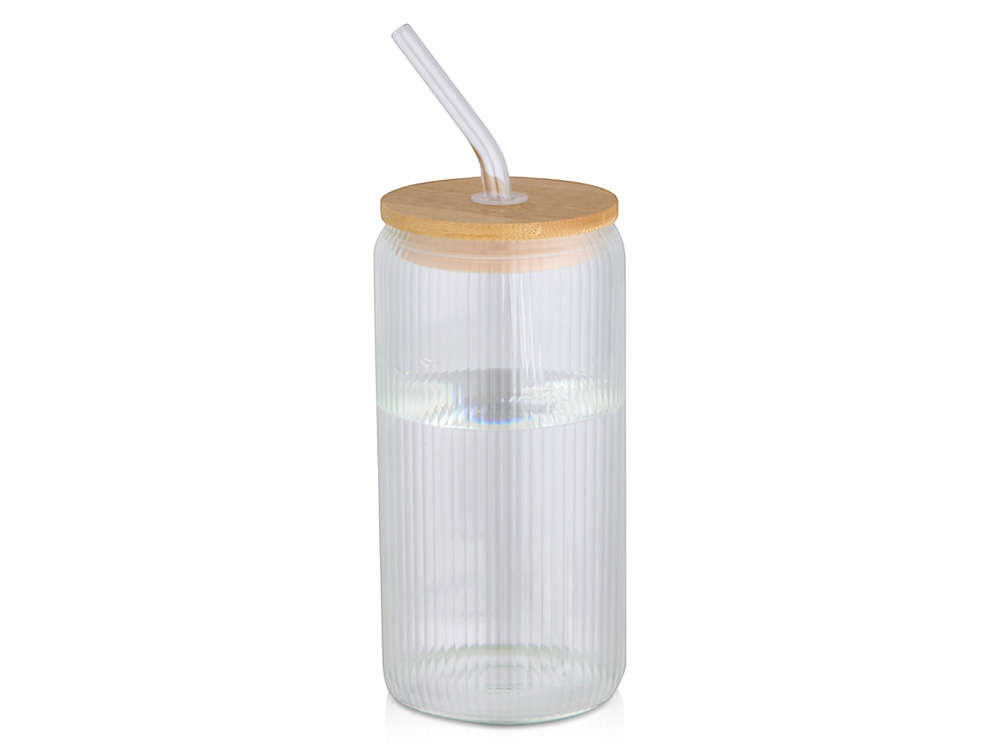Ёмкость Mirage из боросиликатного стекла объемом 500 мл с одинарными стенками и крышкой из бамбука - Прозрачный