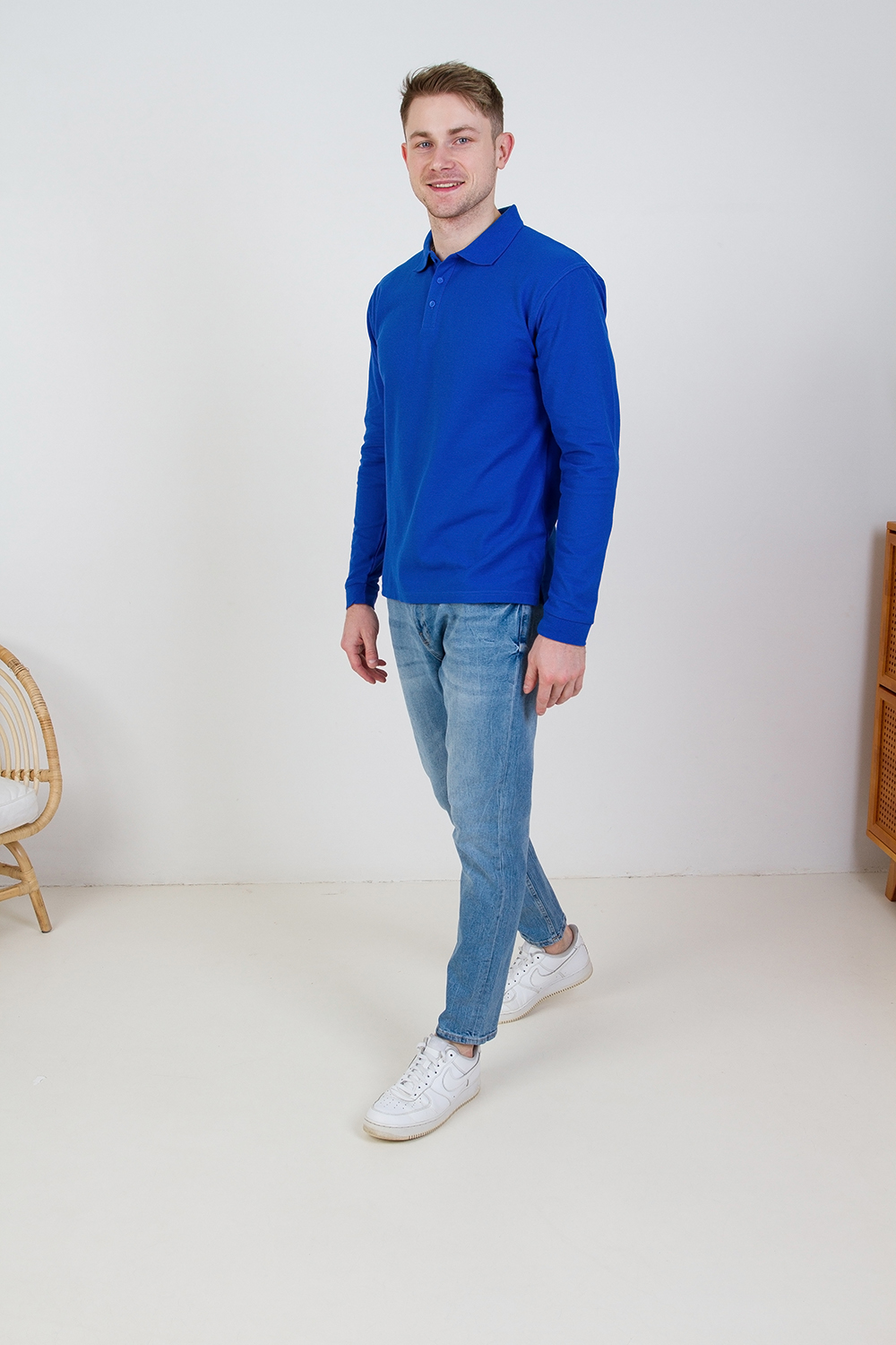 Рубашка поло мужская STAN длинный рукав хлопок/полиэстер 185, 04S