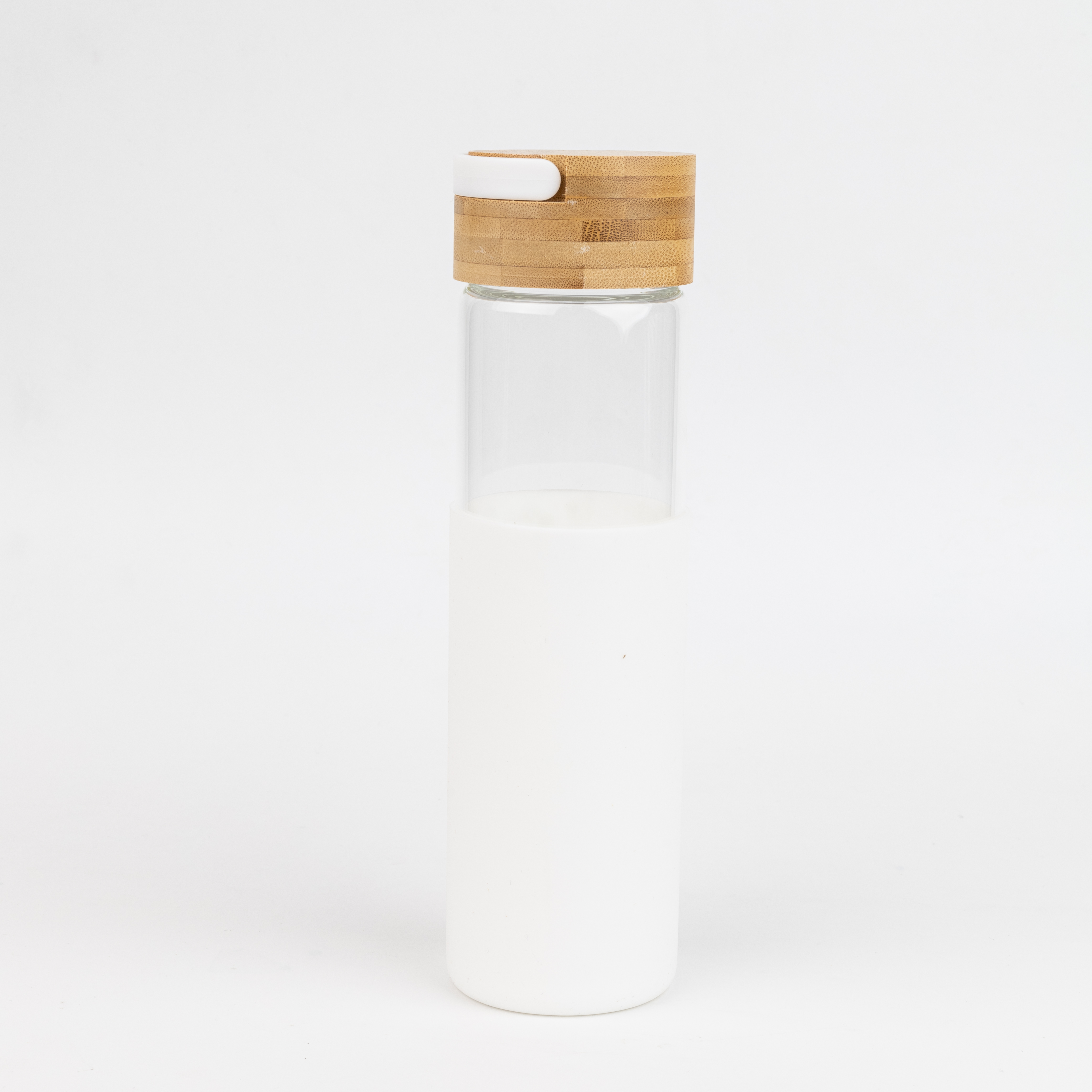 Бутылка стеклянная с силиконовой манжетой и бамбуковой крышкой  Glass, белая
