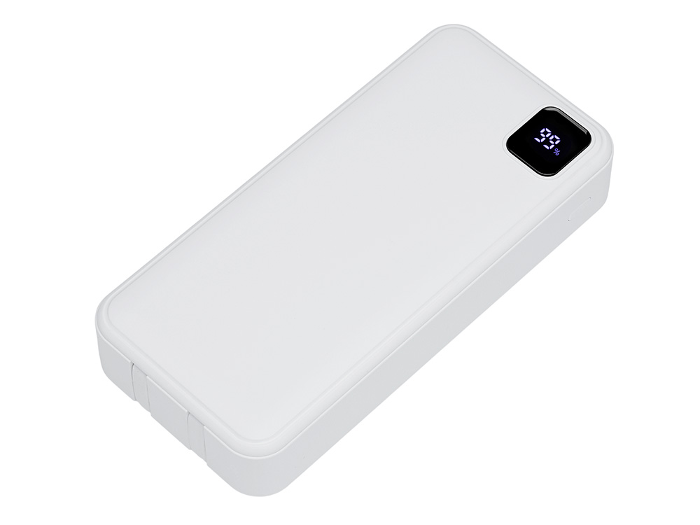 Внешний аккумулятор со встроенными кабелями Фрэйм Про, быстрая зарядка, 20000мач, белый