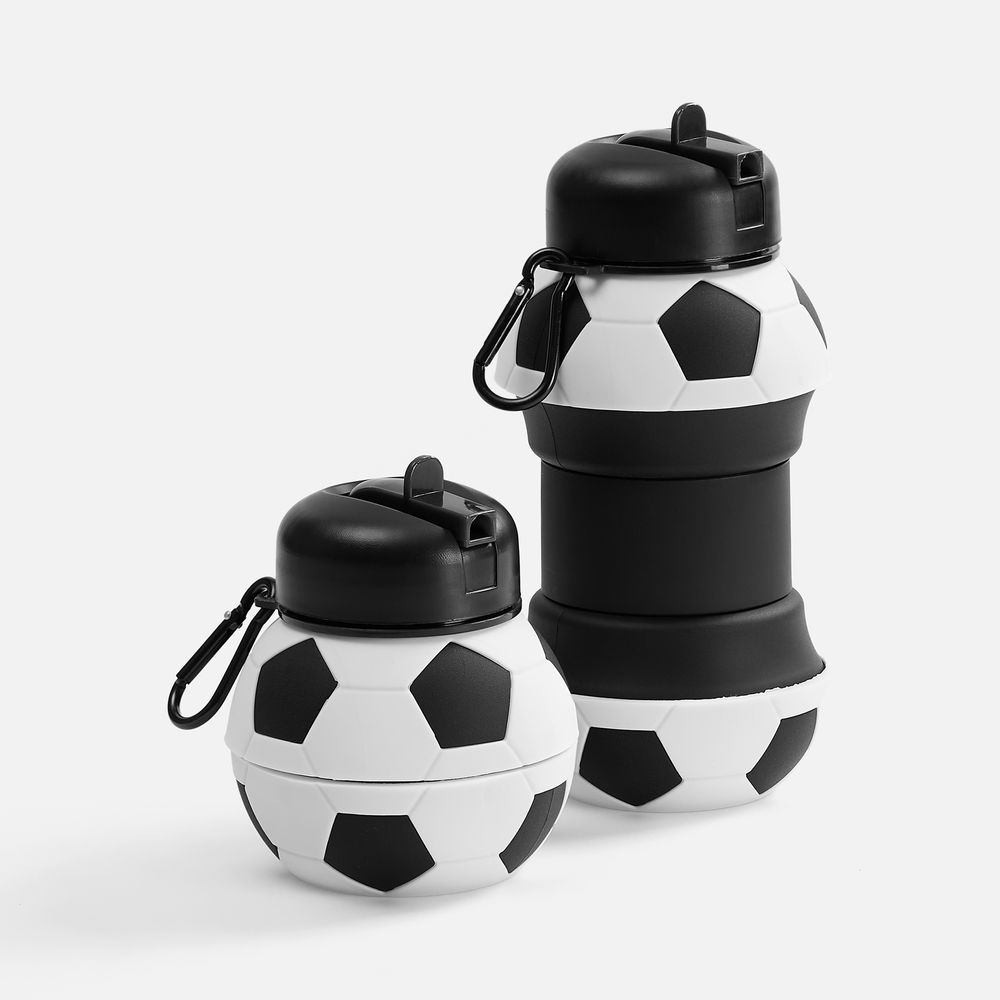 Складная бутылка для воды Football Flex, белая с черным Складная бутылка для воды Football Flex, белая с черным