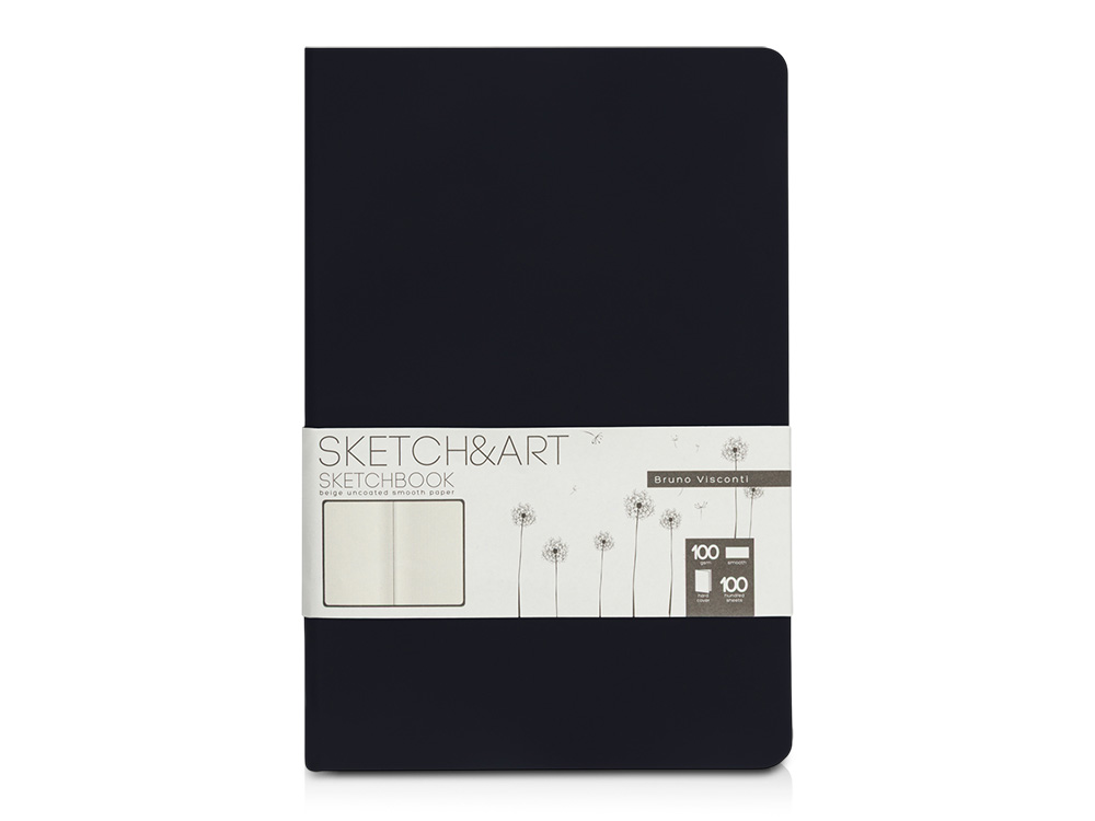 Скетчбук Sketch & Art в твердом переплете 143х216 мм, 100 л. черной бумаги 100 г/м2, черный
