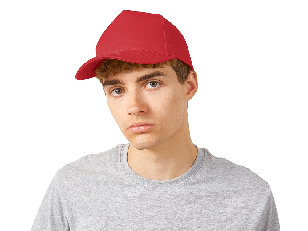 Бейсболка New York  5-ти панельная  с металлической застежкой и фурнитурой, красный