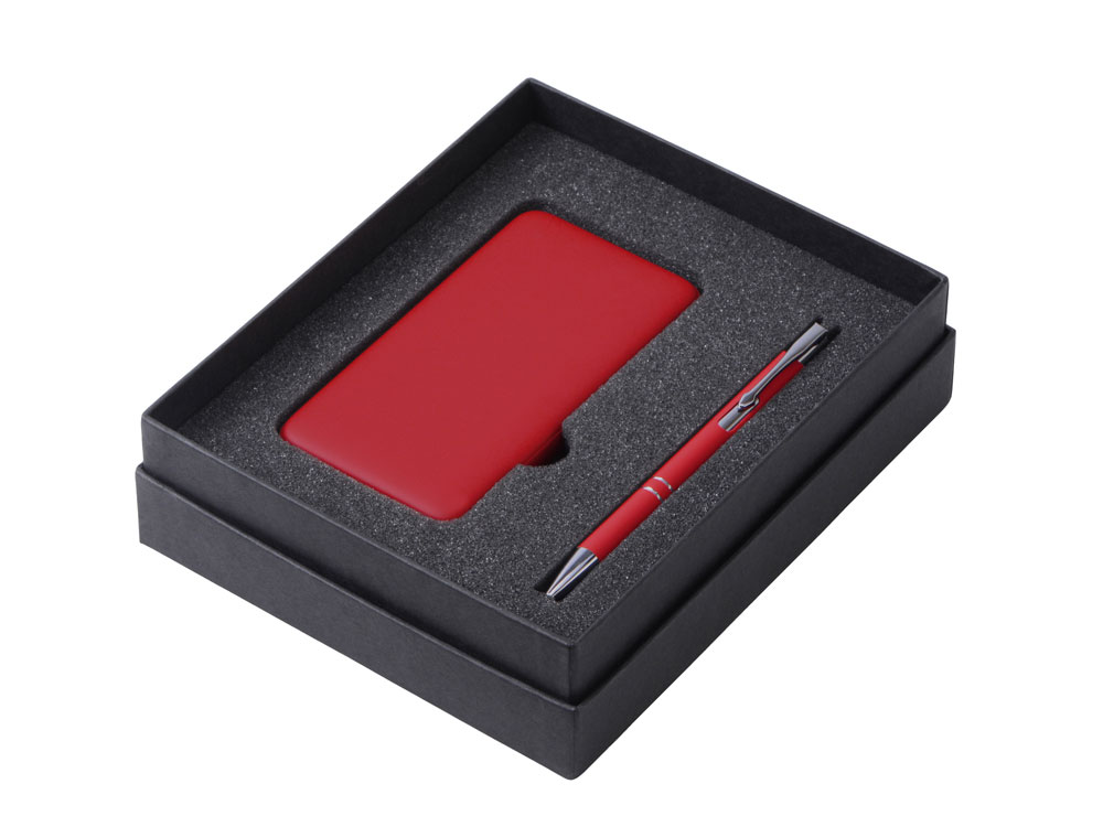 Подарочный набор c ручкой и повербанком 10000 mAh, красный Подарочный набор c ручкой и повербанком 10000 mAh, красный