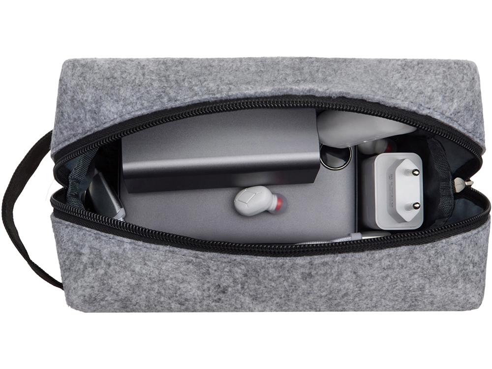 Органайзер для электроники и проводов Felt из RPET-фетра с ручкой, серый с черным