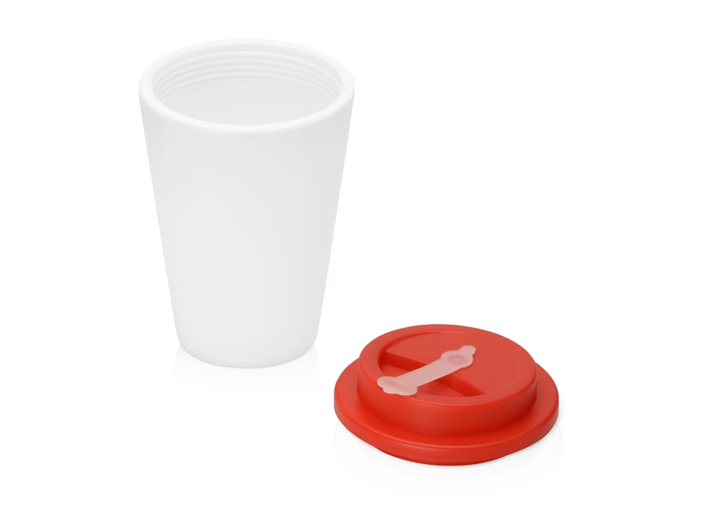 Пластиковый стакан Take away с двойными стенками и крышкой с силиконовым клапаном, 350 мл, белый/красный