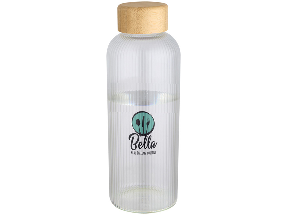 Бутылка Mirage из боросиликатного стекла объемом 650 мл с одинарными стенками и крышкой из бамбука - Прозрачный