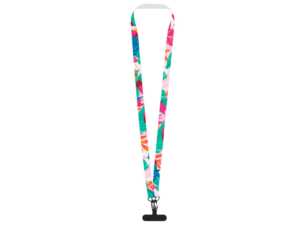 Ланъярд 2 см под сублимацию с 2-мя трендовыми карабинами и узким держателем для телефона из ПЭ, черный