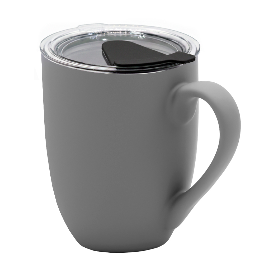 Кружка с крышкой Velvet Duo, софт-тач, тёмно-серая/чёрная