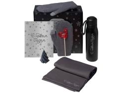 Подарочный набор с варежками, шарфом и термосом, серый