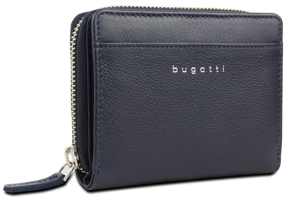 Кошелёк женский BUGATTI Lady Top, на молнии, тёмно-синий, натуральная воловья кожа, 12х2,5х9 см