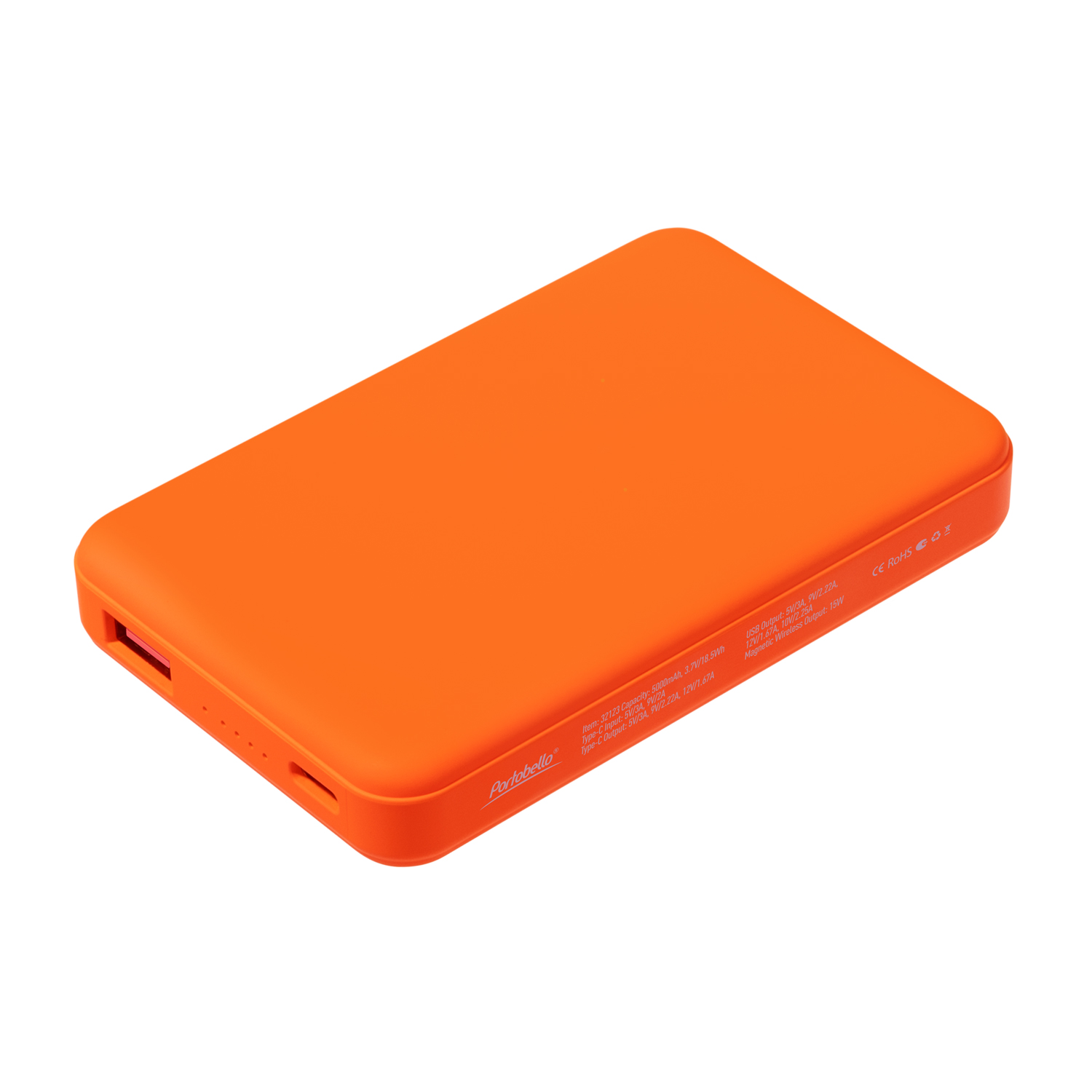 Внешний аккумулятор Ларго PD (Largo PD) 5000mAh с функцией беспроводной зарядки 15W, оранжевый Внешний аккумулятор Ларго PD (Largo PD) 5000mAh с функцией беспроводной зарядки 15W, оранжевый