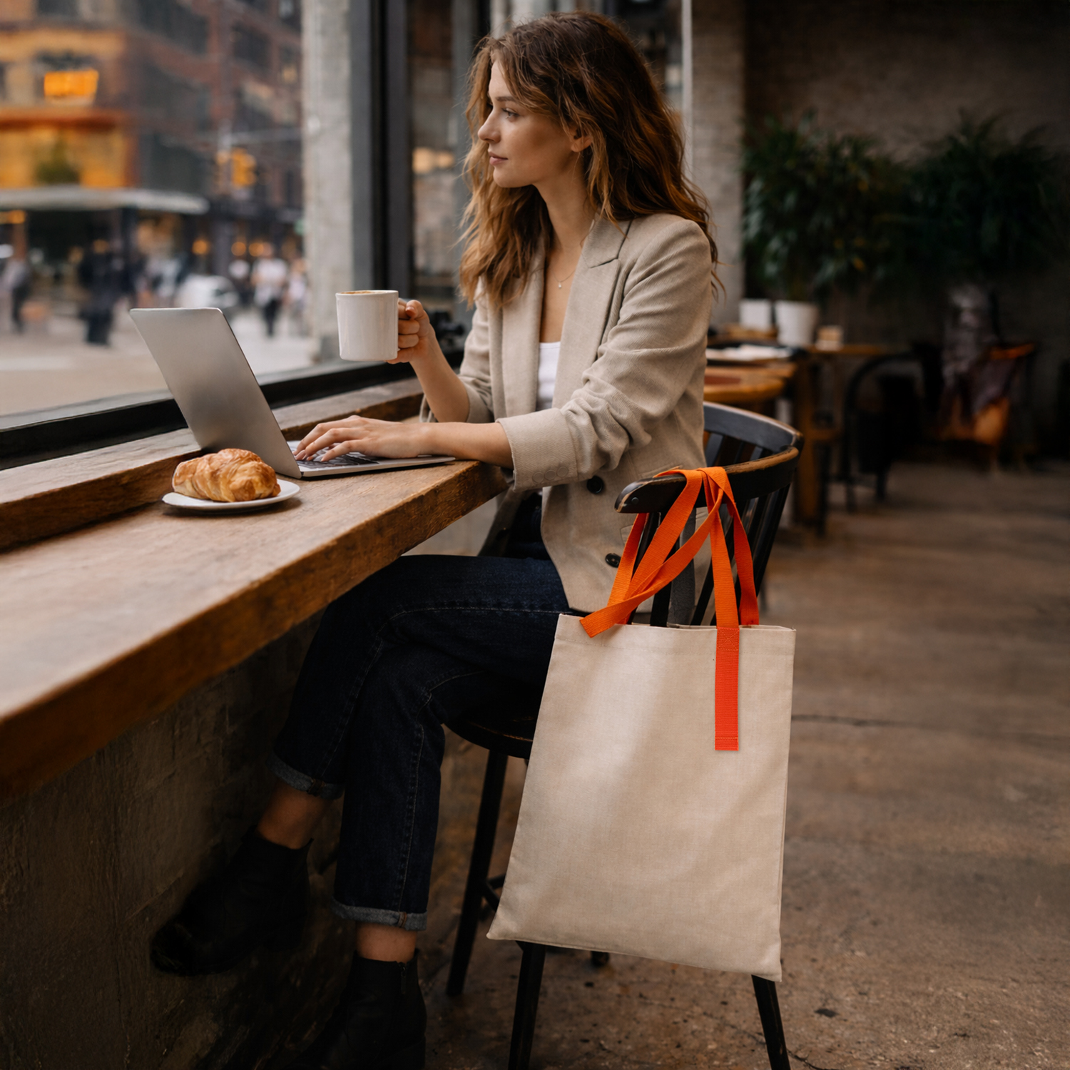 Шоппер Superbag Light, с внутренним креплением-полукольцо (неокрашенный с оранжевым)