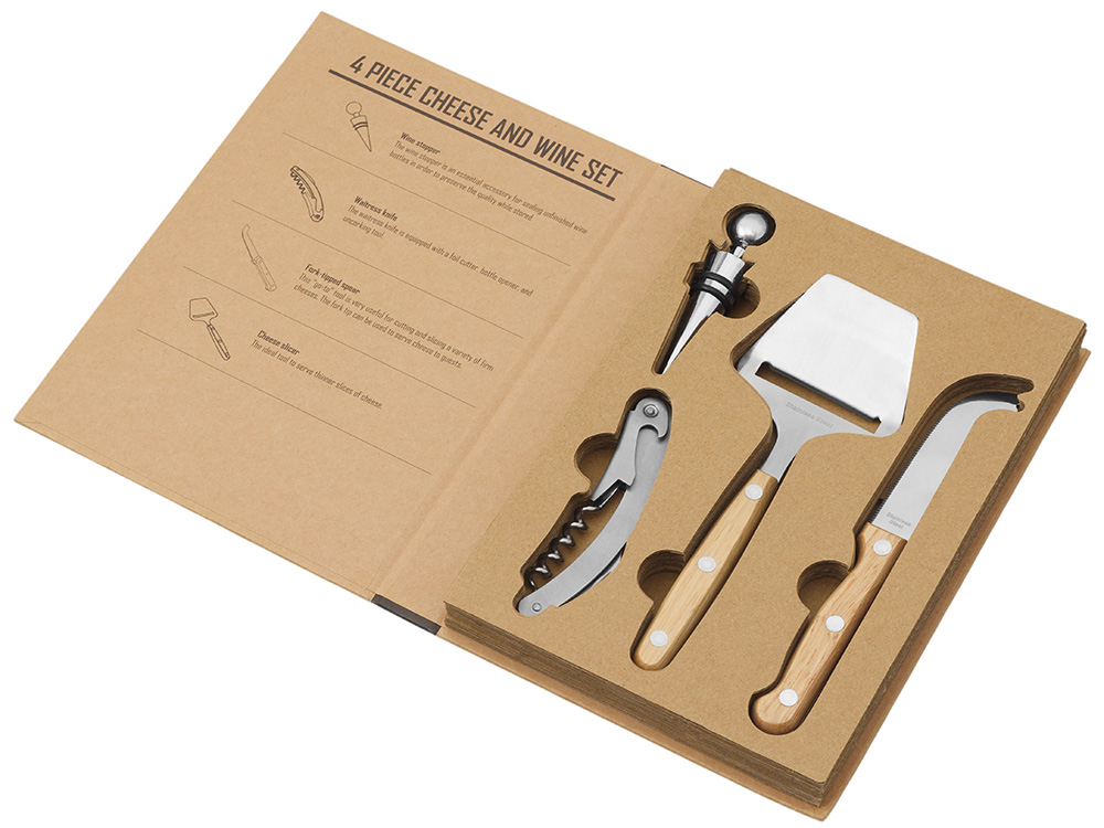 Подарочный набор для вина и сыра Reze из 4 предметов, натуральный