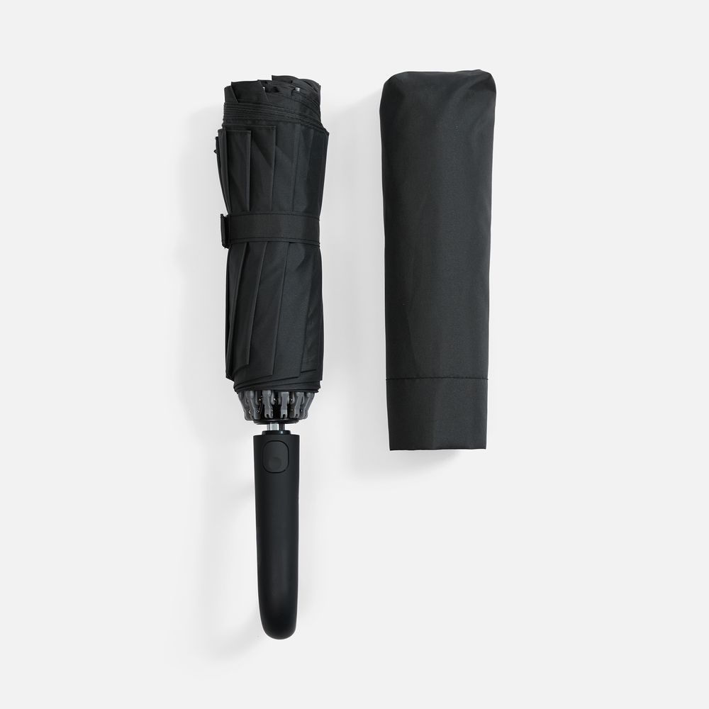 Зонт обратного сложения inLoop с ручкой-карабином, черный