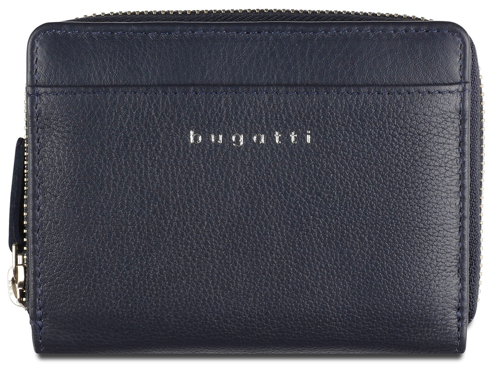 Кошелёк женский BUGATTI Lady Top, на молнии, тёмно-синий, натуральная воловья кожа, 12х2,5х9 см