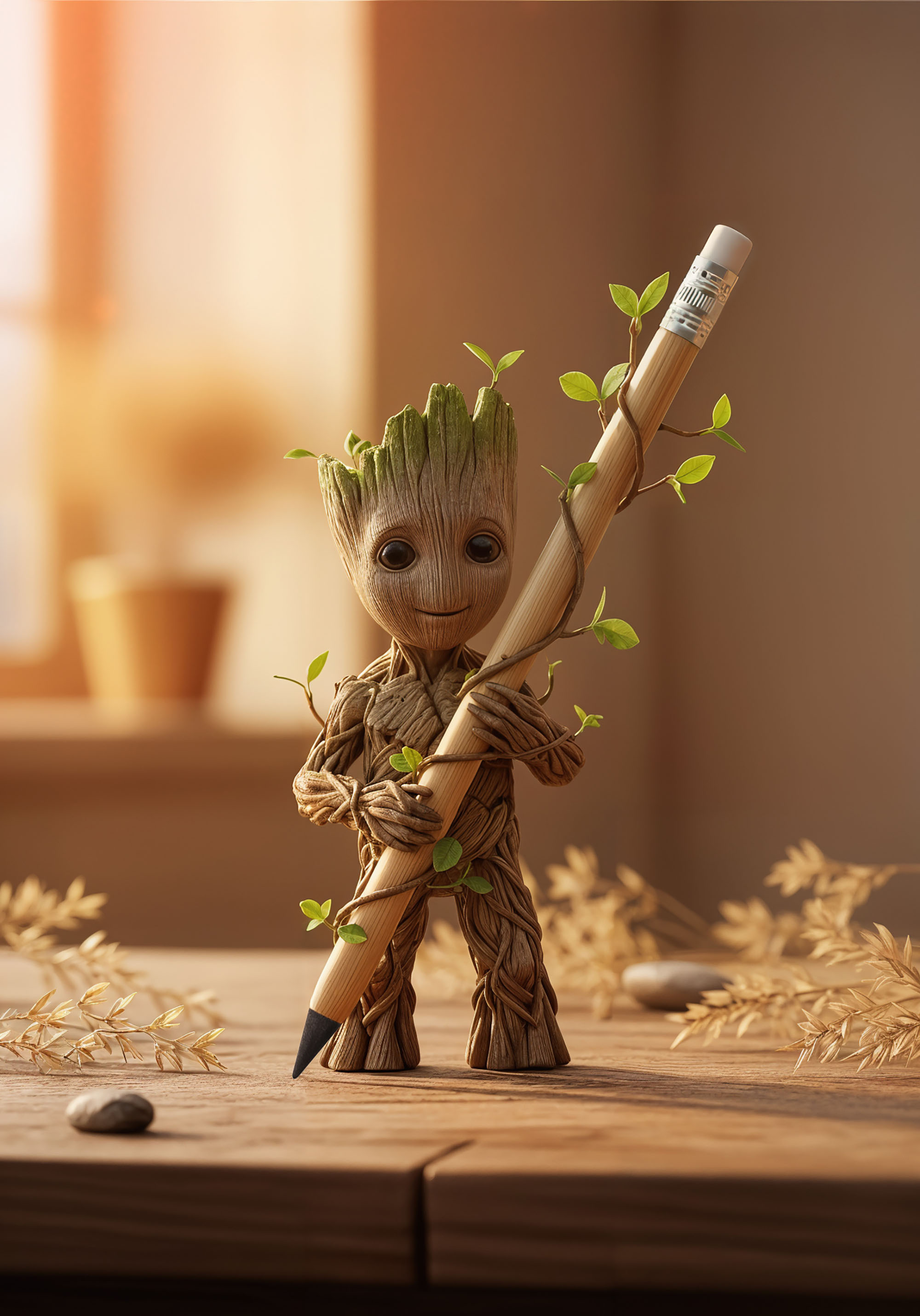 Вечный карандаш "Groot" с ластиком, бамбук