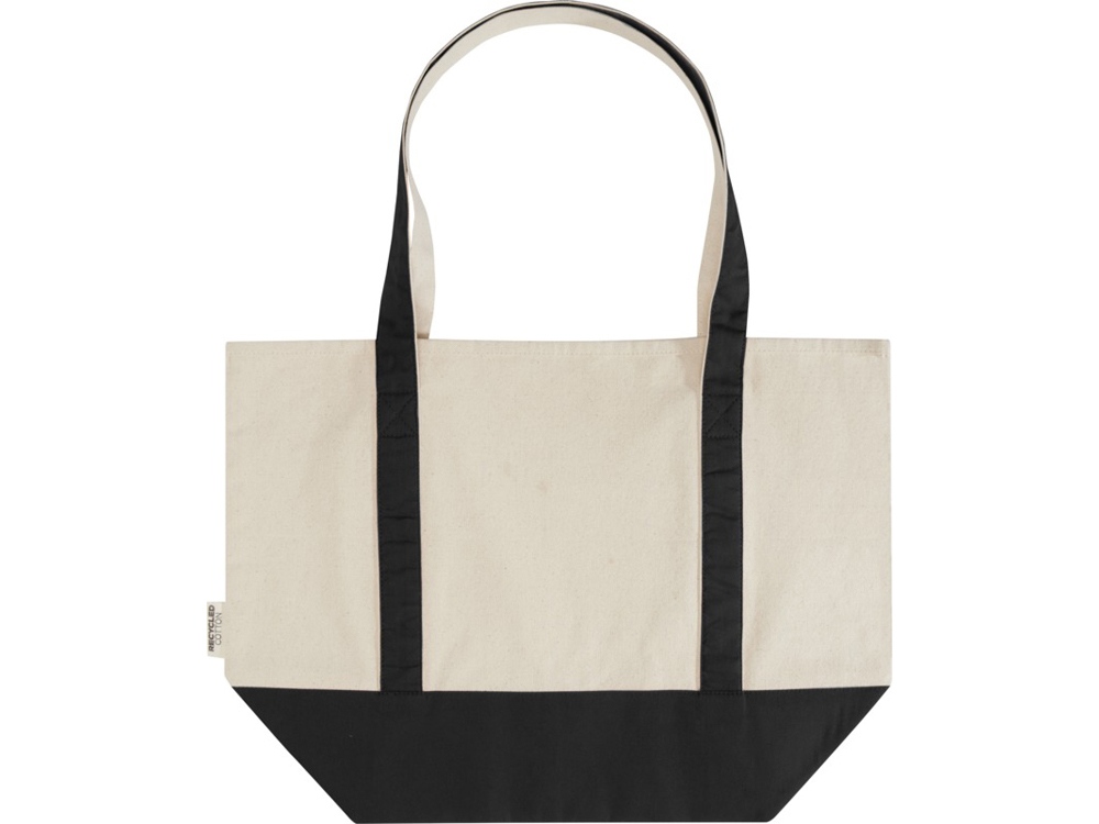 Sam эко- сумка из переработанного хлопка, сертифицированного согласно GRS, плотностью 320 г/м² - сплошной черный / Натуральный