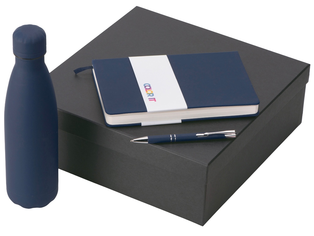 Подарочный набор с блокнотом С3, металлической ручкой и термобутылкой, темно-синий Подарочный набор с блокнотом С3, металлической ручкой и термобутылкой, темно-синий