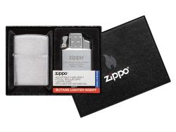 Набор ZIPPO: зажигалка 200 с покрытием Brushed Chrome и газовый вставной блок с двойным пламенем