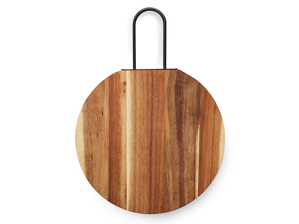 Деревянная круглая доска из акации с металлической ручкой Кира