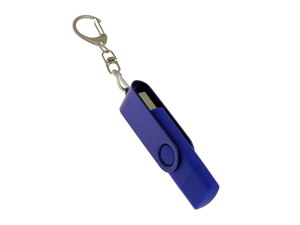 USB-флешка на 128 Гб 2 в 1 поворотный механизм, c дополнительным разъемом Type-C с одноцветным металлическим клипом, синий