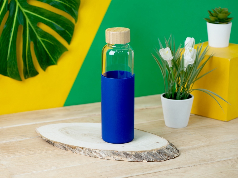 Бутылка для воды стеклянная Refine, в чехле, 550 мл, синий