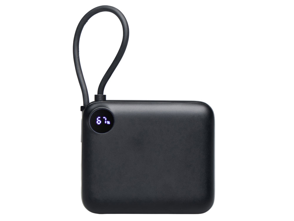 Внешний аккумулятор со встроенным кабелем Liri, QC/PD, 10000 мАч, черный Внешний аккумулятор со встроенным кабелем Liri, QC/PD, 10000 мАч, черный