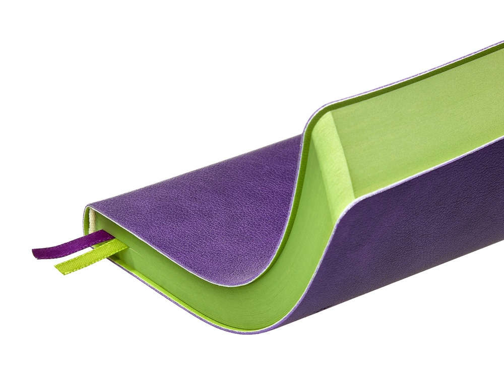 Ежедневник А5 датированный Boston 2026, фиолетовый с салатовым обрезом