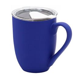 Кружка с крышкой Velvet Duo, софт-тач, тёмно-синяя/белая Кружка с крышкой Velvet Duo, софт-тач, тёмно-синяя/белая