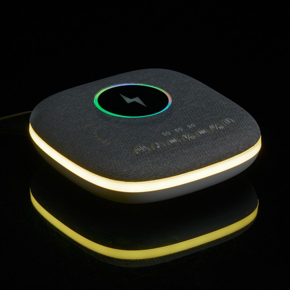 Bluetooth колонка с беспроводной зарядкой и подсветкой Terrafonic, серая