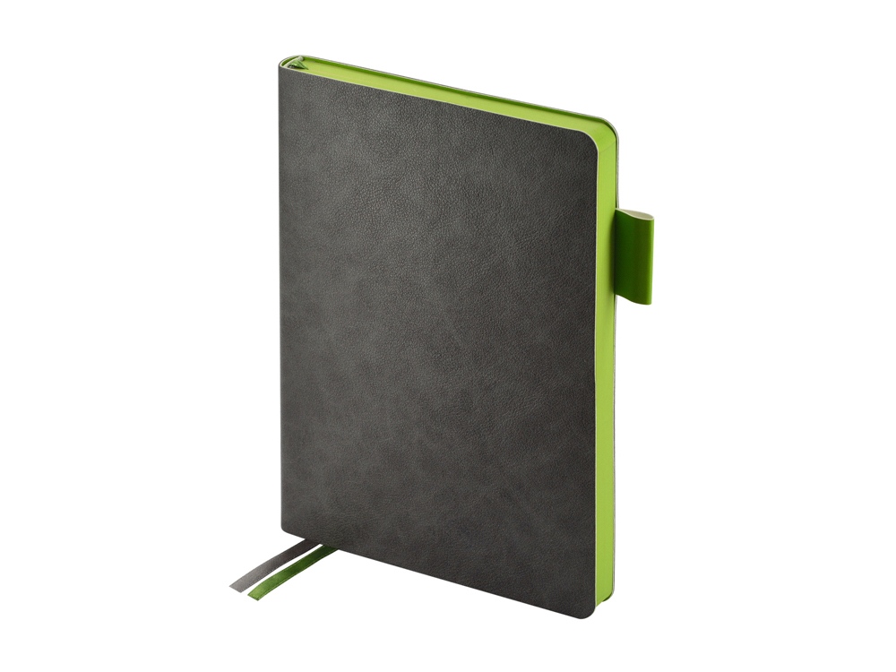 Ежедневник А5 датированный Boston 2026, серый с салатовым обрезом