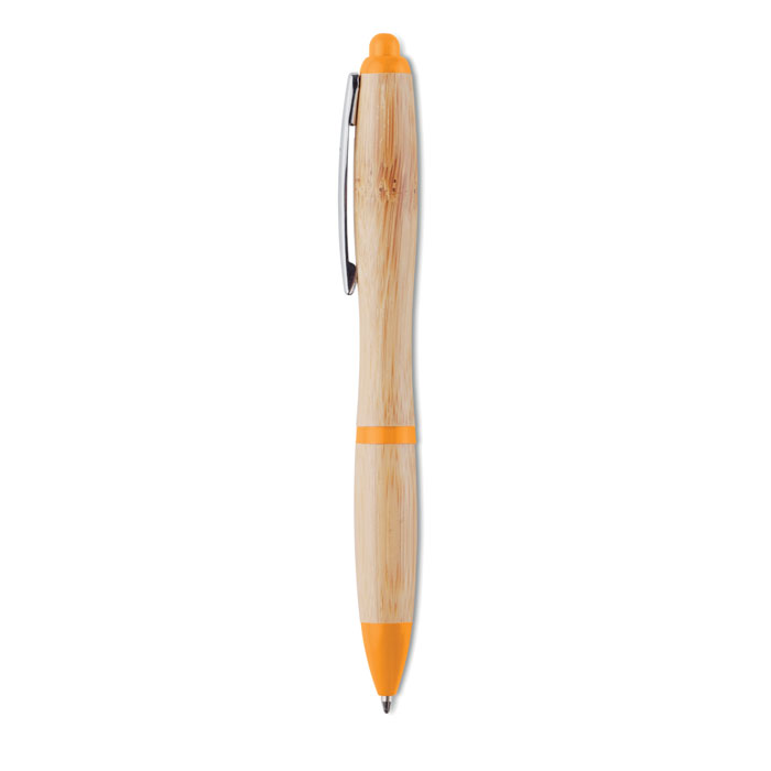 Ручка шариковая из бамбука и пластика оранжевого цвета