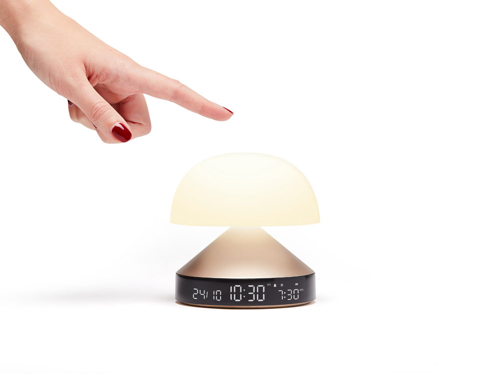 Светильник с часами и световым будильником Mina Sunrise, золотистый