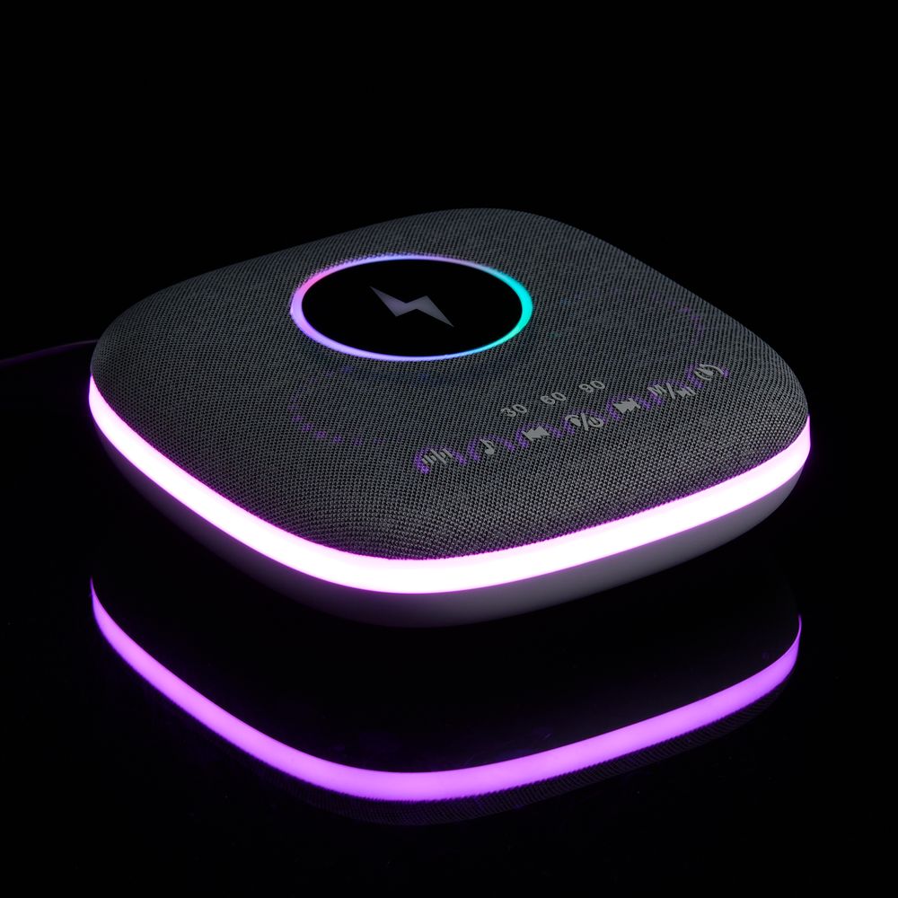 Bluetooth колонка с беспроводной зарядкой и подсветкой Terrafonic, серая