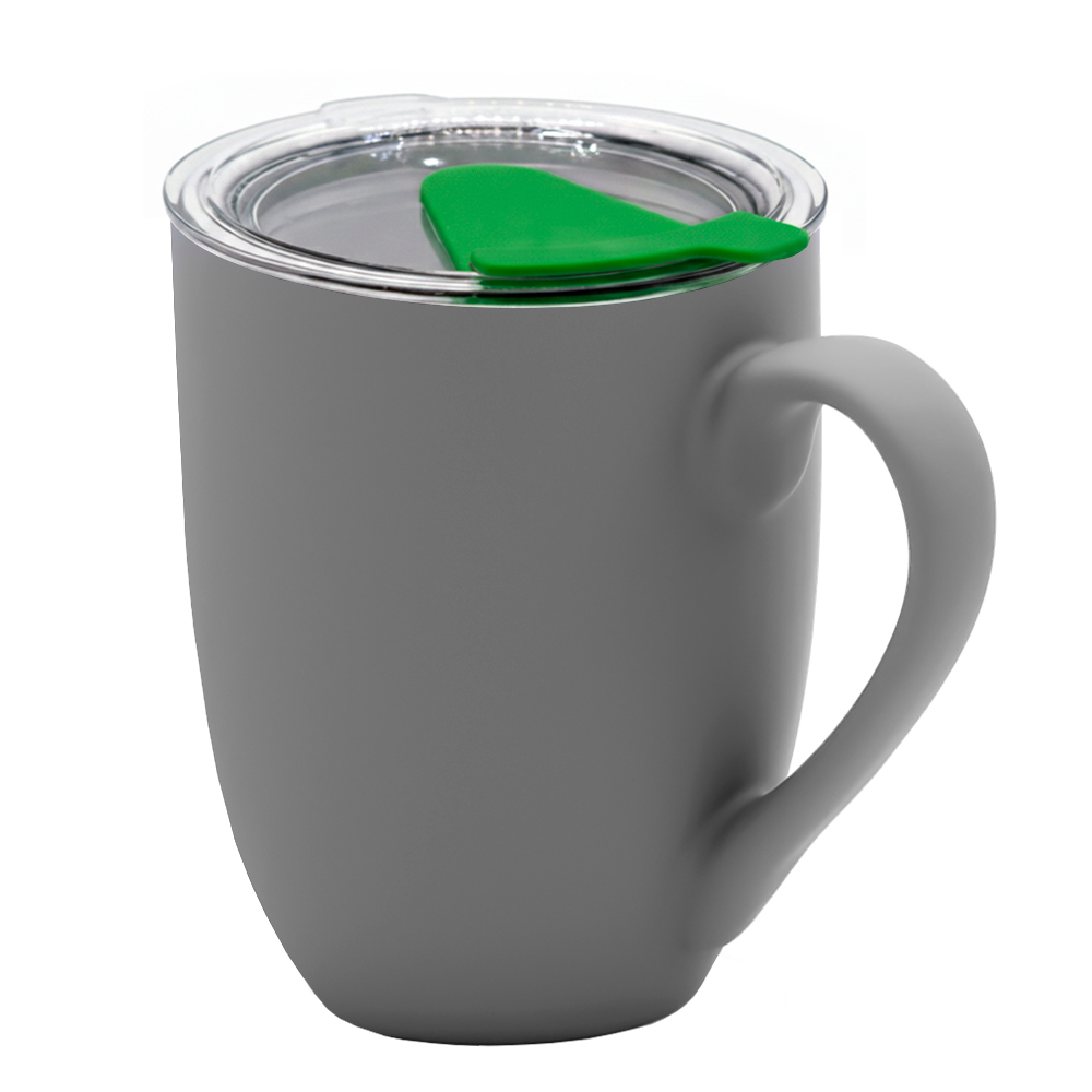 Кружка с крышкой Velvet Duo, софт-тач, тёмно-серая/зелёная