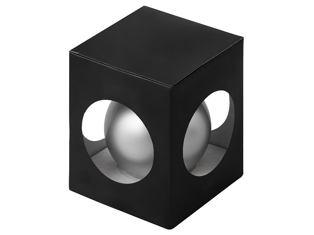 Стеклянный елочный шар Christmas bauble, серебро, металлик, с серебристым колпачком в черной коробке